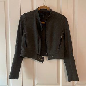 BCBG Cropped Moto Jacket, Gray, Size XS